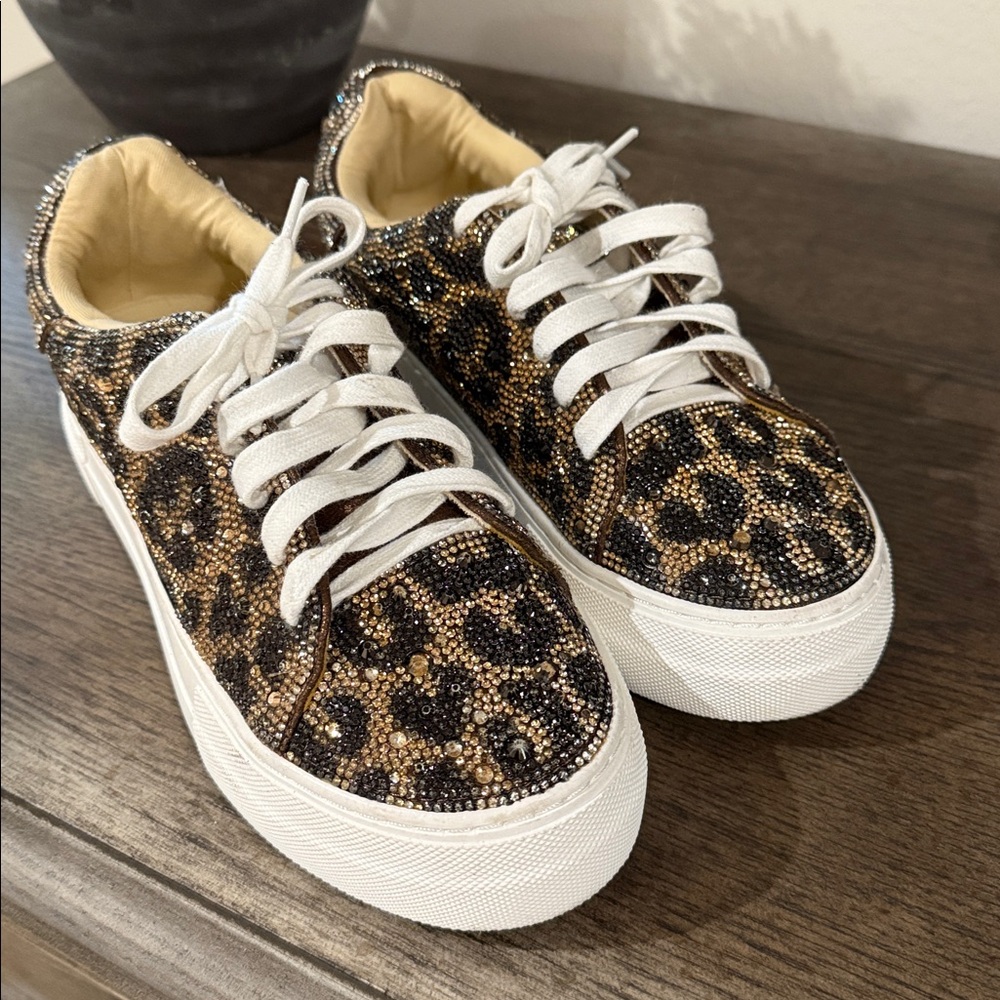 Betsey Johnson Leopard Rhinestone Sneakers